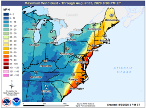 Damaging winds are expected along a large part of the U.S. East Coast. Image: NWS