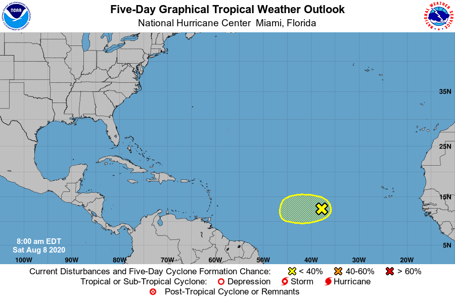 The National Hurricane Center is tracking an area of disturbed weather over the central Atlantic. Image: NHC