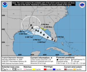 Latest track for what is likely to become Tropical Storm Sally. Image: NHC