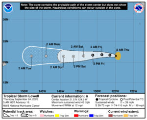 Latest forecast track for Lowell. Image: NHC