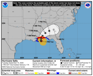 Latest forecast track for Hurricane Sally.  Image: NHC