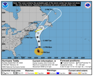 Official forecast track for Teddy. Image: NHC