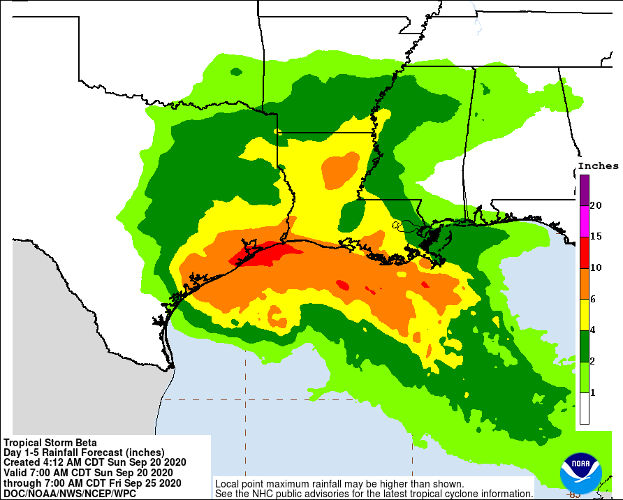 Heavy rain will continue to soak the Gulf coast in the coming days. Image: NWS