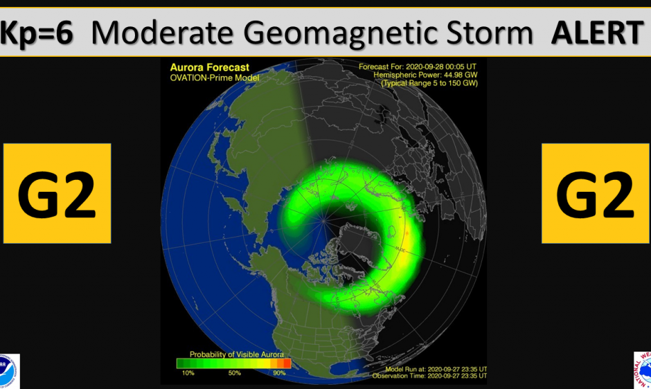 Moderate geomagnetic storm conditions have already been observed. Image: NWS