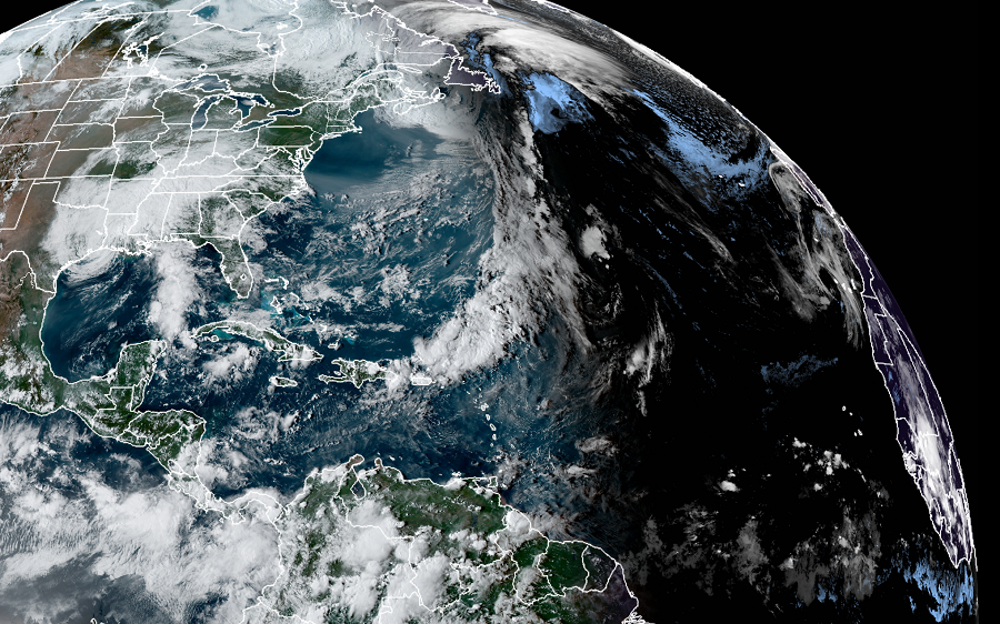 Current wide view of the Atlantic hurricane basin shows what's left of Beta near Texas while Teddy spins about over Nova Scotia. Image: NOAA