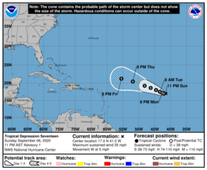 Official forecast track for Tropical Depression #17. Image: NHC