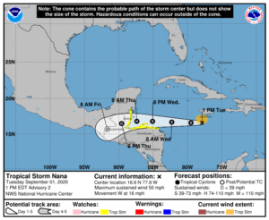 Latest forecast track and advisories tied to Nana. Image: NHC