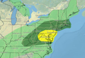 The threat of severe weather will shift somewhat for Thursday. Image: NWS