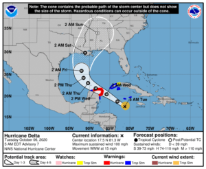 Latest official track for Hurricane Delta. Image: NHC