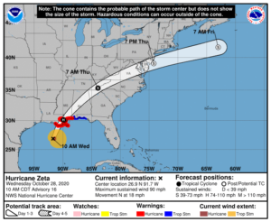 Latest forecast track for Hurricane Zeta. Image: NHC
