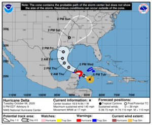 Latest official track for Major Hurricane Delta. Image: NHC