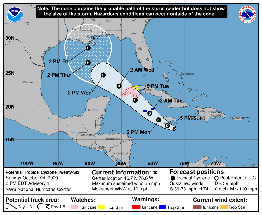 The National Hurricane Center brings Delta to the U.S. Gulf Coast as a hurricane by the end of the week.  Image: NHC