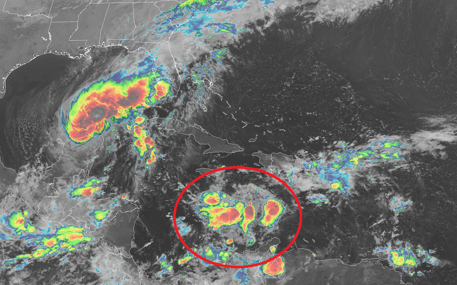 While Gamma spins in the central Gulf of Mexico, a new system located in the Caribbean is forecast to become better organized in the coming days. Image: NOAA