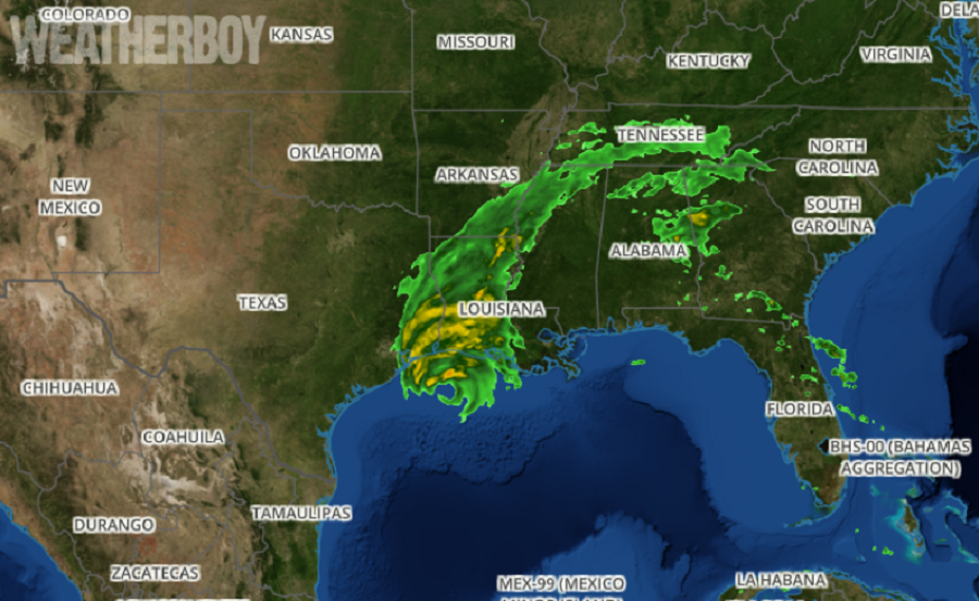 Latest RADAR view of Hurricane Delta as it approaches the coast of Louisiana. Image: weatherboy.com