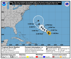 Latest official track of Epsilon from the National Hurricane Center. Image: NHC