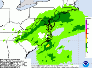 Soaking rains from Delta will wrap up over the next 24 to 36 hours from southwest to northeast. Image: NWS