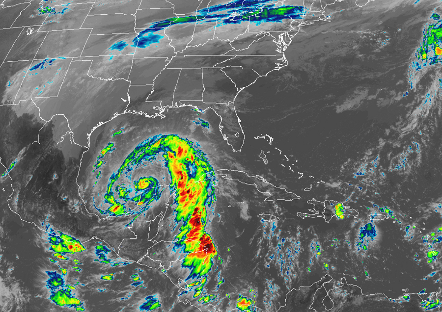 Latest satellite view of Zeta in the Gulf of Mexico. Image: NOAA