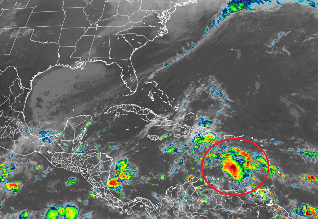 Trouble is brewing: it appears a new tropical cyclone is taking shape in the Caribbean Sea. Image: NOAA