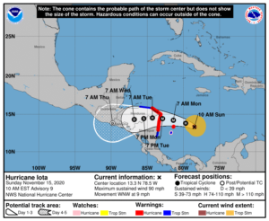 Latest official track for Iota. Image: NHC