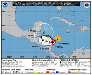 Latest official track for Hurricane Eta. Image: NHC
