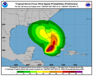 Tropical storm force winds are expected over much of south Florida.  Image: NHC