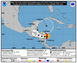 Hurricane Eta's forecast track from the National Hurricane Center. Image: NHC