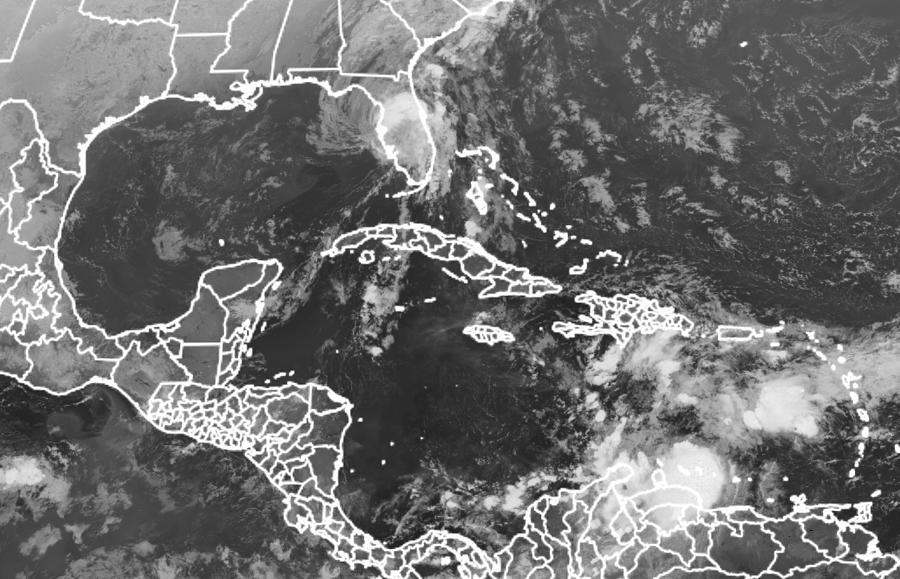 While Eta is over northeastern Florida, a new system appears to be taking shape over the eastern Caribbean. Additional development is expected as it moves west.  Image: NOAA