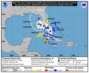 Latest official storm track and advisories for Eta. Image; NHC