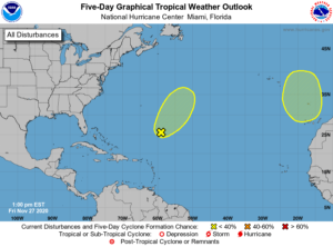 The areas in yellow are being tracked for possible development over the next 5 days. Image; NHC