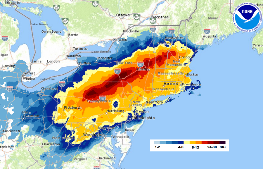 December 2020 Nor'Easter Snow Totals Image: NWS