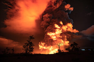 The initial eruption and gas/ash cloud is captured from Kilauea. Image: Hawaii Volcanoes National Park