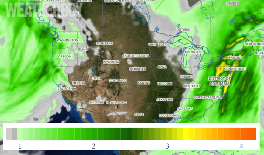 A widespread 1-2" of rain will fall across the northeast, with some areas getting over 3" of rain. Combined with snow melt from the snowpack, serious flooding could occur tonight and tomorrow. Image: weatherboy.com