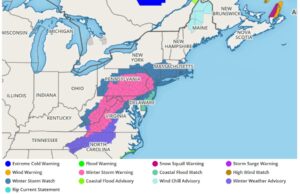 The hot pink area reflects where Winter Storm Warnings are now in effect. Image: weatherboy.com