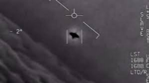 The Department of Defense released this image taken on-board a U.S. Navy jet that captured this view of a UFO. Image: U.S. Department of Defense
