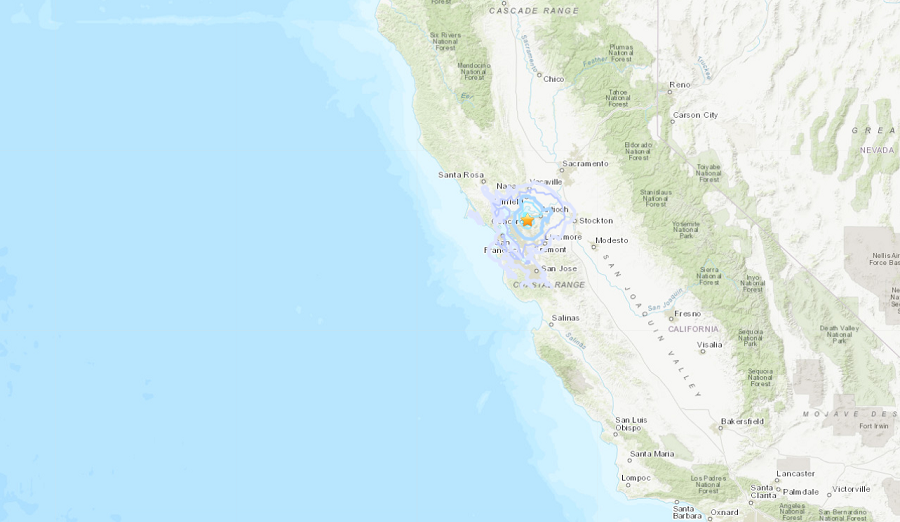 Another earthquake has occured in San Francisco. Image: USGS
