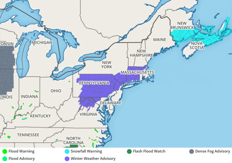 Winter Weather Advisories have been posted ahead of the expected snowstorm. Image: weatherboy.com
