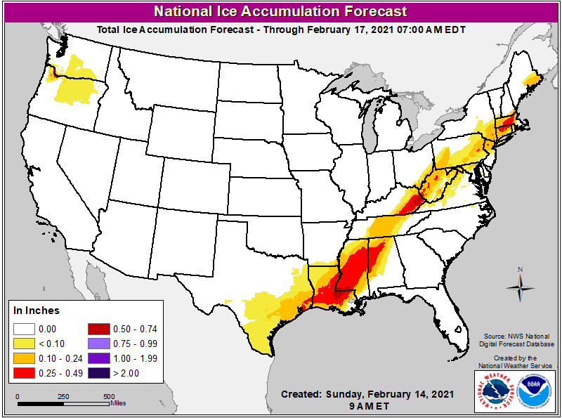 Accumulating ice is expected from this powerful winter storm. Image: NWS