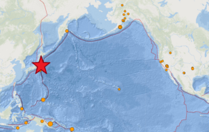 A strong 7.3 earthquake struck near Fukushima, Japan earlier today. Image: USGS