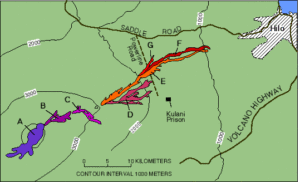 Map showing areas covered by lava in the 1984 eruption of Mauna Loa. Image: USGS