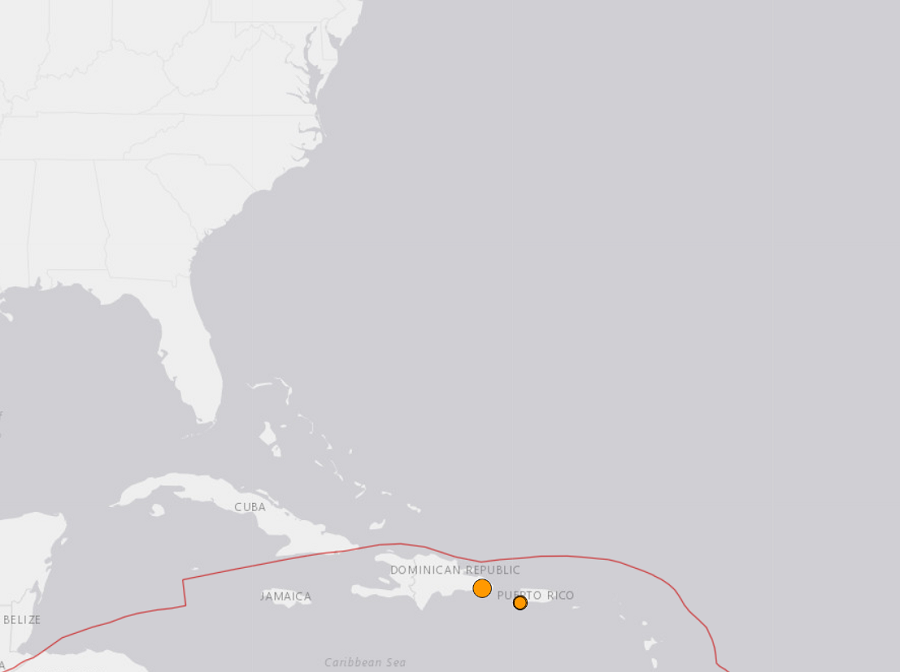 An earthquake struck the Dominican Republic today. More quakes also rattled the western end of Puerto Rico. Image: USGS