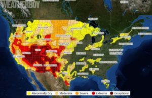 The latest Drought Monitor map shows extensive drought conditions in the western United States. Image: weatherboy.com