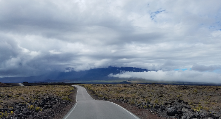 This paved single-lane is the only road that travels up the slopes of the active volcano in Hawaii. The Mauna Loa Access road provides access to different scientific research stations located on the active volcano's slopes. Image: Weatherboy