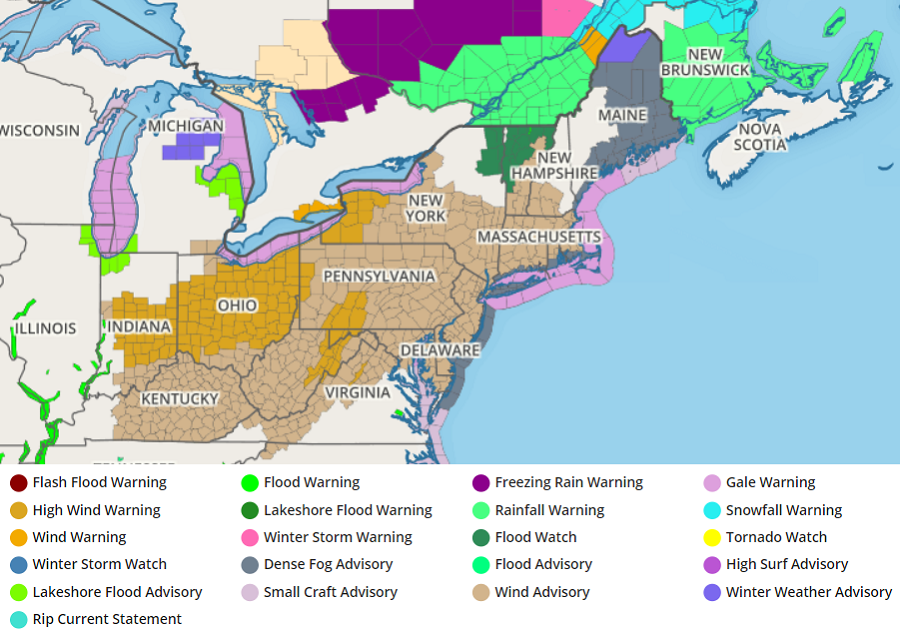 The National Weather Service has warnings and advisories up for today's windstorm. Image: weatherboy.com