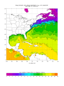 Ocean temperatures around Nova Scotia are quite cold and not favorable for tropical cyclone development. Image: NOAA