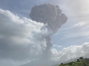 An explosive eruption has begun at the La Soufrière volcano in St. Vincent. Image: University of the West Indies Seismic Research Centre
