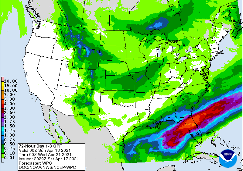 More than 5" of rain is possible over the next 3 days in central and northern Florida. Image: NWS