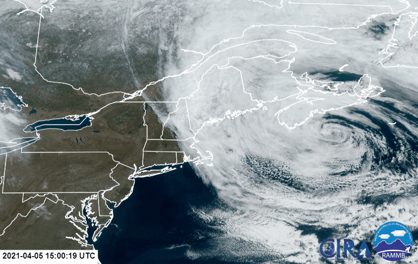 An area of low pressure is spinning about well east of the northeast coast. Image: NOAA