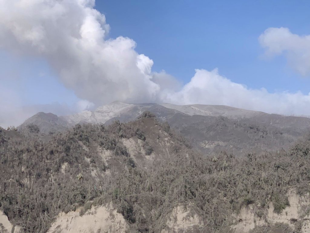 Volcanic ash dusts the landscape on St. Vincent. Image: Thomas Christopher, MVO/UWI-SRC