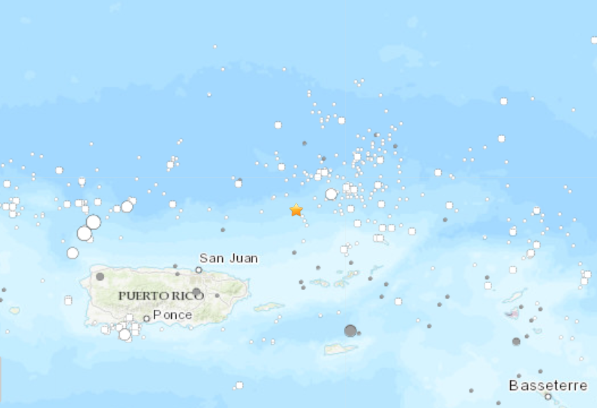 Today's quake struck north-northwest of St. Thomas, USVI. Image: USGS