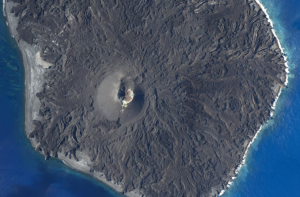 A 2015 eruption buried much of this island under lava; only a small portion of the west coast of this Volcano Islands island isn't covered by recent lava flows. Image: Geospatial Information Authority of Japan